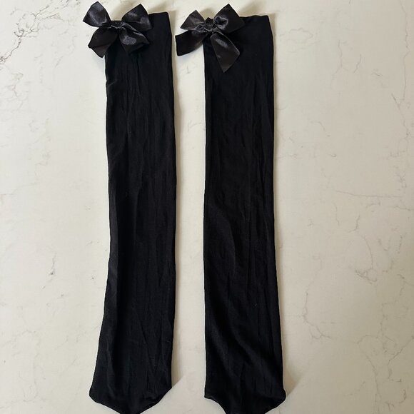 Long Over the Knee Nylon Socks w/Black Satin Bows - Picture 1 of 3